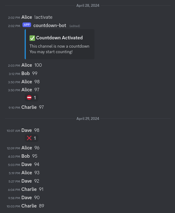 Countdown channel moderation